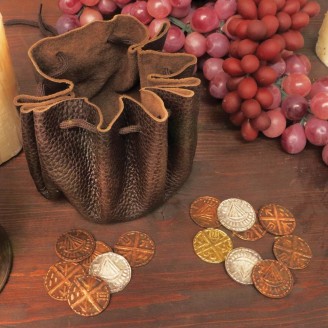 BOLSA VIKINGA CON MONEDAS - CUERO